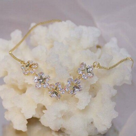 Diamond Flowers 14k Gold Bracelet Adjustable *NWT - Picture 9 of 10